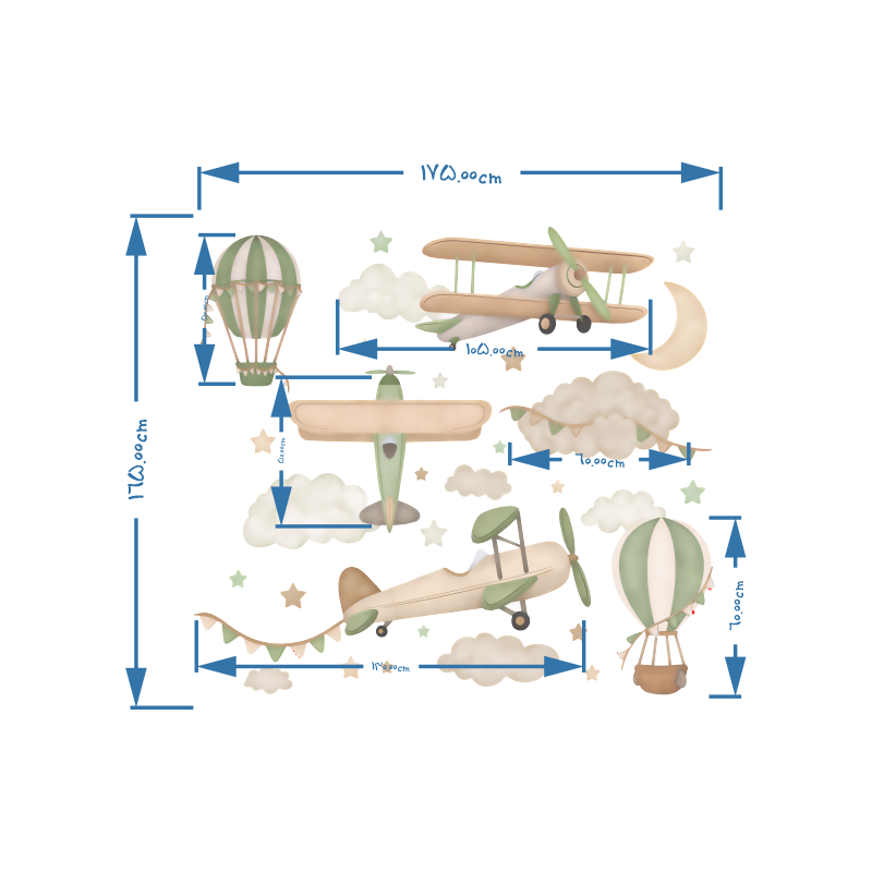 برچسب دیواری بالن و هواپیما سبز کد 1764